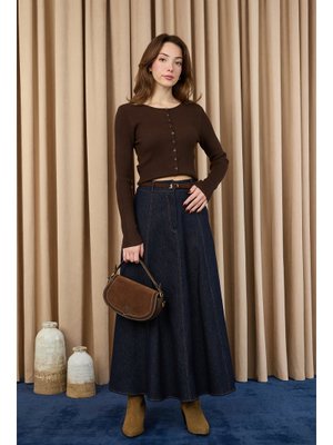 Podyumplus 32424etk Kemerli Denim Etek