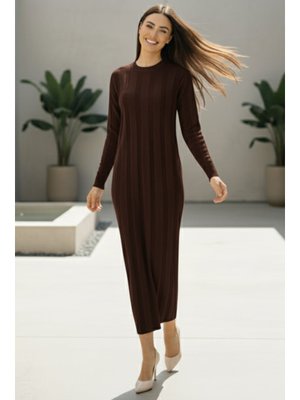 Benguen Kahverengi Triko Elbise