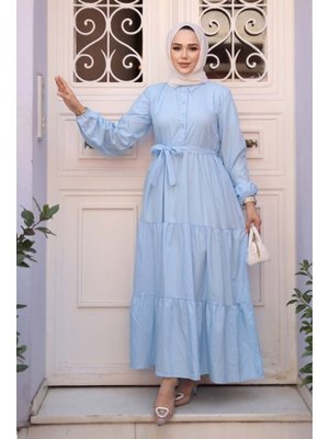 Neva Style Düğmeli Bebek Mavisi Elbise 30391bm