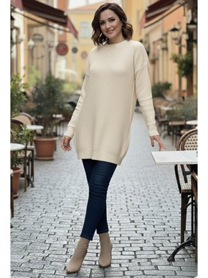 Benguen Bej Kolu Düğmeli Triko Kazak