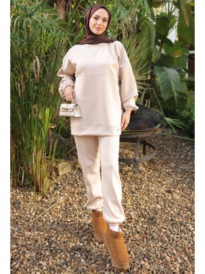 İmaj Butik Ekru Armalı Tunik Pantolonlu Takım
