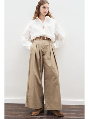 MANUKA Haki Geniş Pileli Gabardin Pantolon