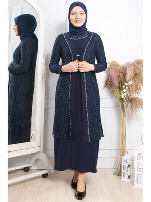 MODAVİKİ Lacivert Taş İşleme Detaylı Abiye