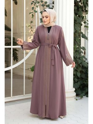 Neva Style Nakış İşlemeli Gül Kurusu Abaya 29114gk