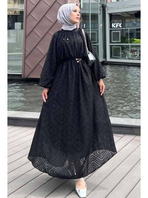 Neva Style Desenli Siyah Elbise 14291s