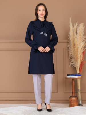 Elben Moda Lacivert Asel Tunik Pantolon İkili Takım