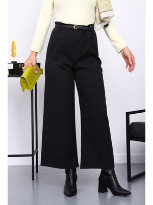 İmaj Butik Siyah Kemerli Yan Fermuarlı Pantolon