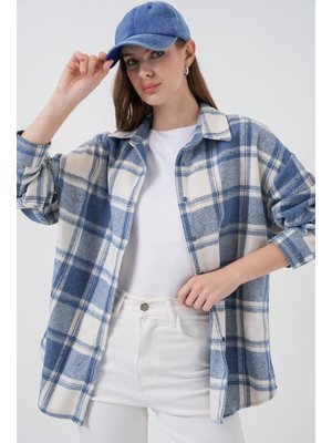 Bigdart Mavi Ekose Desen Oversize Oduncu Gömlek Bebe