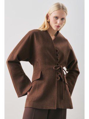 MANUKA Acı Kahve Aroa Bağlamalı Kaşe Ceket