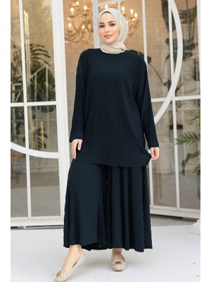 Neva Style Pileli Lacivert İkili Takım 12107l