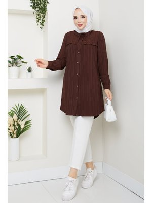 Pamuk Butik Yaka Detaylı Fırfırlı Robalı Gömlek