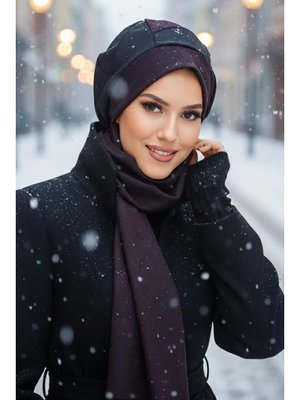 AİŞE TESETTÜR Bordo Siyah Garnili Bere