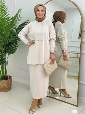 MODANURSEDA Taş Rengi Etek Takım