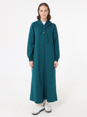 Benin Koyu Zümrüt Kapüşon Detaylı Çıtçıtlı Spor Kap / Pardesü
