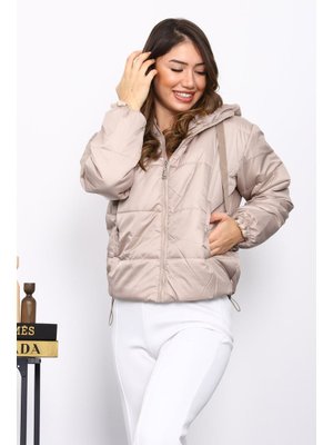 İmaj Butik Bej Kapüşonlu Kısa Şişme Mont