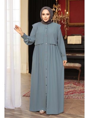 Neva Style Düğmeli Koyu Mint Ferace 26441kmınt