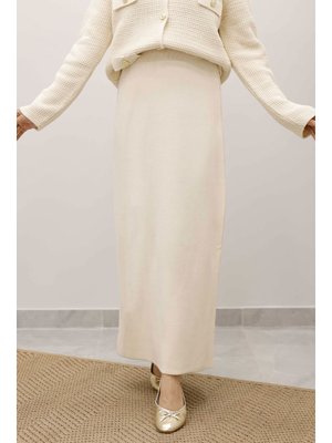 Tesettür Dünyası Bej Triko Etek