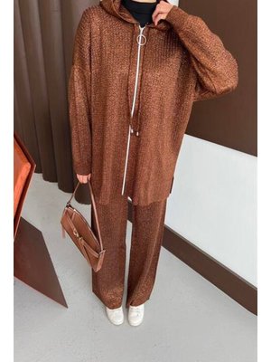 Podyumplus Taba Simli Triko Takım