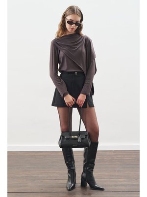 MANUKA Antrasit Şal Detaylı Dökümlü Bluz