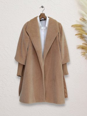 Podyumplus Taba Kolu Ribanalı Şal Yaka Astarlı Kaşe Kaban