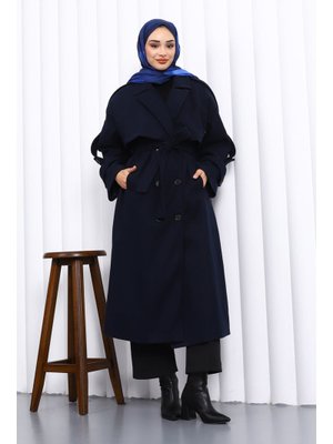 İmaj Butik Lacivert Kravuze Yaka Astarlı Kaşe Kaban