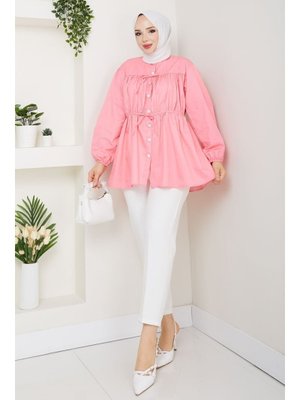 Pamuk Butik Büzgülü Bağlama Detaylı Gömlek