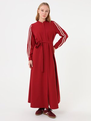 Refka Krep Kumaşlı Çizgili Şerit Detaylı Kap / Pardesü Kiremit