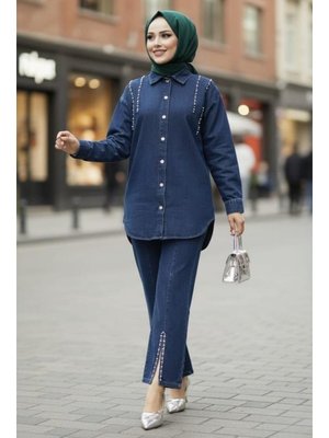 Harmatime butik Ceket Pantolon İkili Kot Lacivert Takım