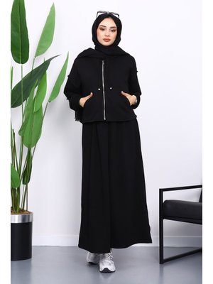 İmaj Butik Siyah Üç İplik Sweat Hırka Elbise Kombin Takım