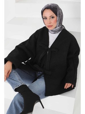 Tofisa Sıyah Siyah Çift Bağcık Detaylı Buklet Ceket