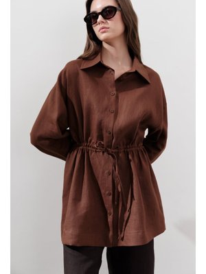 MANUKA Keten Beli Bağlamalı Tunik Bakır