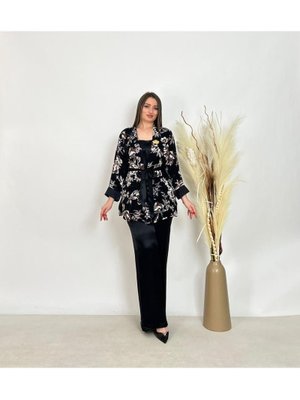 De White`s Siyah Büyük Beden Lü Bluzlu Pantolonlu Ceketli Takım