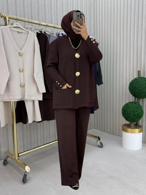 MODANURSEDA Kahverengi Kahve Pantolon Takım