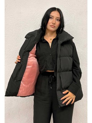 Misskayle Pembe Astarlı Siyah Şişme Yelek