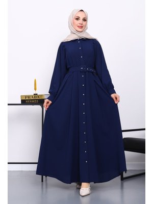 İmaj Butik Lacivert Bel Kemerli Elbise