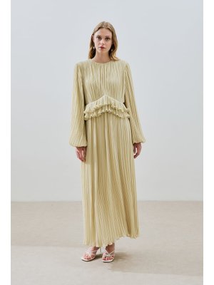 MANUKA Mila Piliseli Katlı Elbise Adaçayı