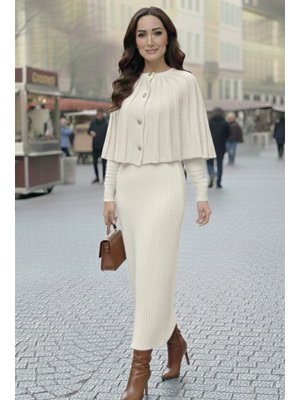 Benguen Ekru Bolerolu Triko Elbise