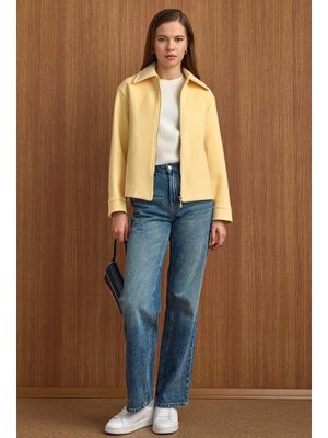 Olcay Sarı Fermuar Kapamalı Oversize Kısa Kaban