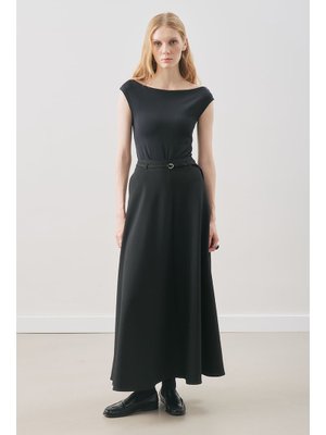 MANUKA Siyah Kemer Detaylı Kloş Etek