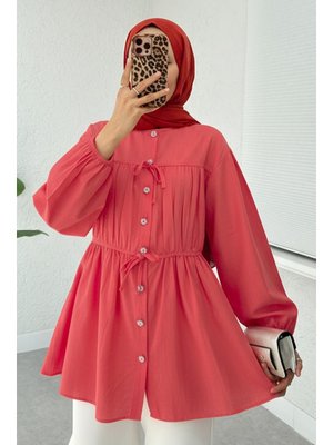 Salih Çelebi Nar Çiçeği Büzgü Detaylı Bağcıklı Tunik