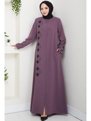 Hafsa Mina Gül Kurusu Deri İşlemeli Ferace