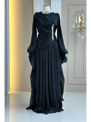Amine Hüma Siyah Bade Abiye Elbise