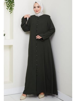 Hafsa Mina Haki Kolu Pensli Düğmeli Ferace