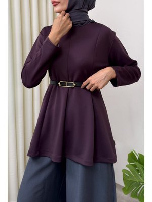 Salih Çelebi Mor Kemerli Peplum Bluz