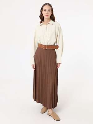 Refka Acı Kahve Krep Kumaşlı Piliseli Klasik Etek