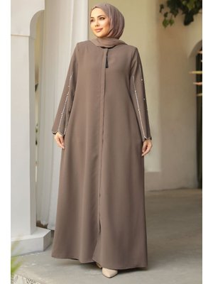 Neva Style Kolları İşlemeli Vizon Abaya 2634v