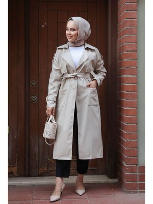 Neva Style Kemerli Bej Trençkot 10701bej