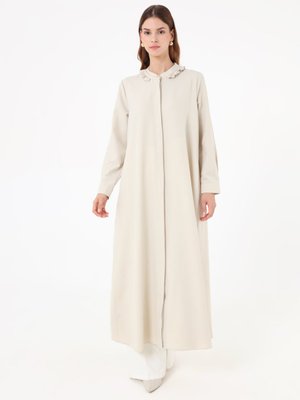 Refka Krep Kumaşlı Yakası Fırfır Detaylı Kap / Pardesü Tas Rengi