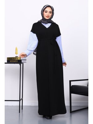 İmaj Butik Siyah Garnili İki İplik Gömlek Elbise