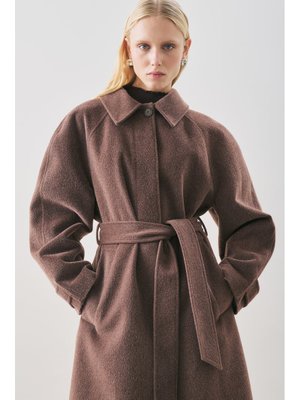 MANUKA Kahverengi Premıum Kaşe Uzun Kaban